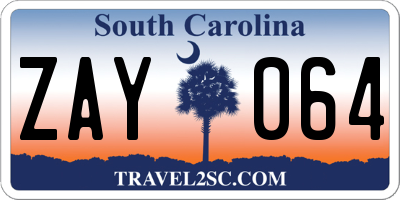 SC license plate ZAY064