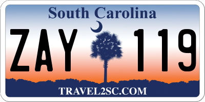 SC license plate ZAY119