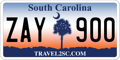 SC license plate ZAY900
