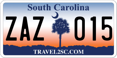 SC license plate ZAZ015