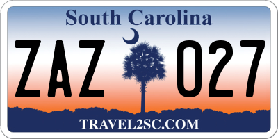 SC license plate ZAZ027