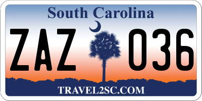 SC license plate ZAZ036