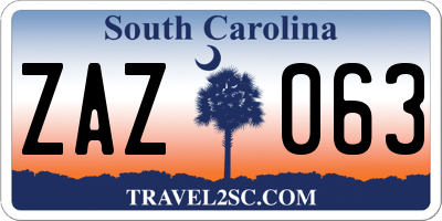 SC license plate ZAZ063
