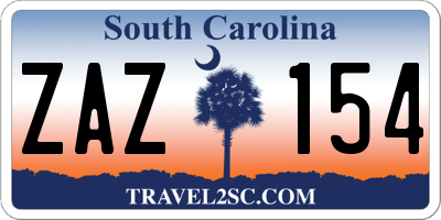 SC license plate ZAZ154
