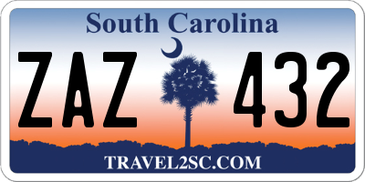 SC license plate ZAZ432