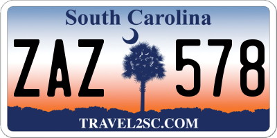 SC license plate ZAZ578