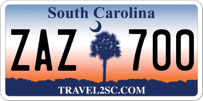 SC license plate ZAZ700