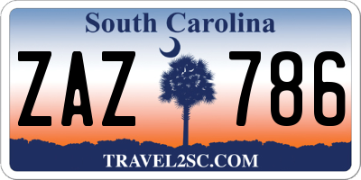 SC license plate ZAZ786