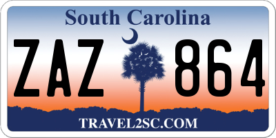 SC license plate ZAZ864