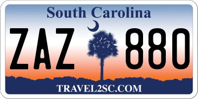 SC license plate ZAZ880
