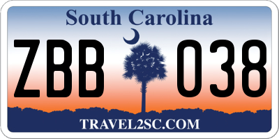 SC license plate ZBB038