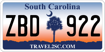 SC license plate ZBD922