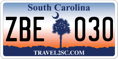 SC license plate ZBE030