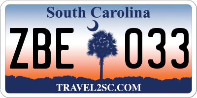SC license plate ZBE033