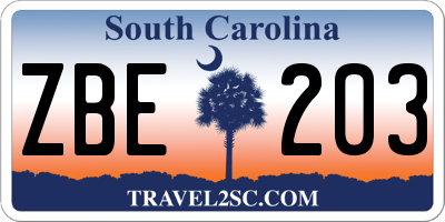 SC license plate ZBE203