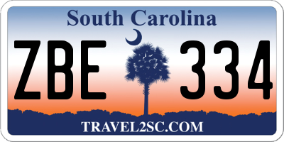 SC license plate ZBE334