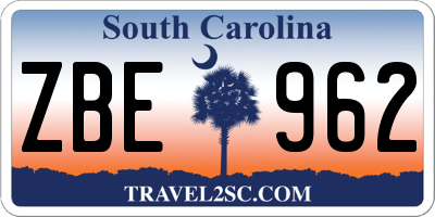 SC license plate ZBE962