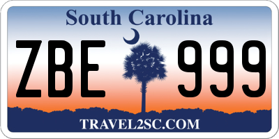 SC license plate ZBE999