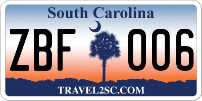 SC license plate ZBF006
