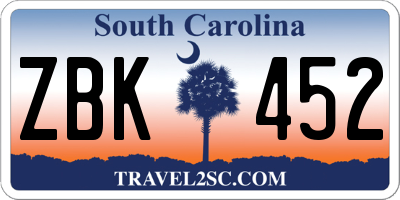 SC license plate ZBK452