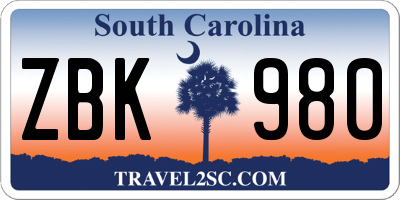 SC license plate ZBK980