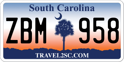 SC license plate ZBM958
