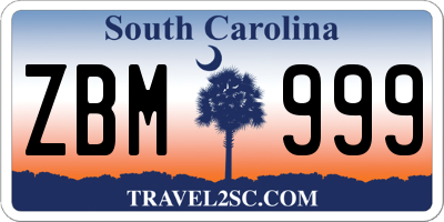 SC license plate ZBM999