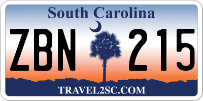 SC license plate ZBN215