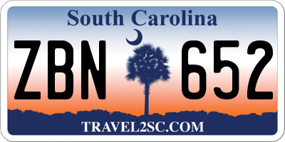 SC license plate ZBN652
