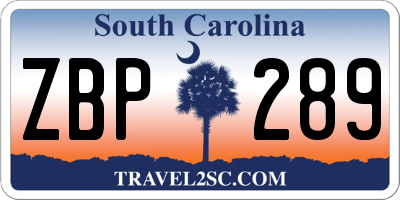 SC license plate ZBP289
