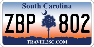 SC license plate ZBP802