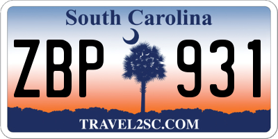 SC license plate ZBP931