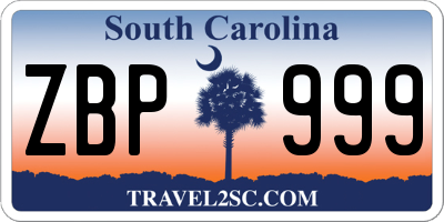 SC license plate ZBP999