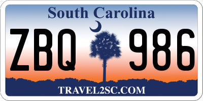SC license plate ZBQ986