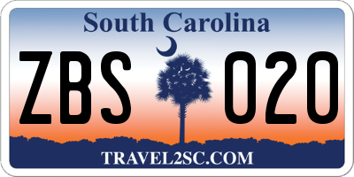 SC license plate ZBS020