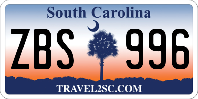 SC license plate ZBS996