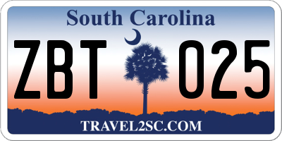 SC license plate ZBT025