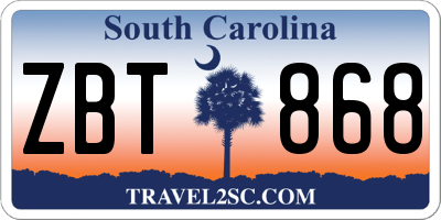 SC license plate ZBT868