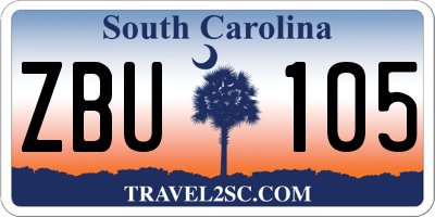 SC license plate ZBU105