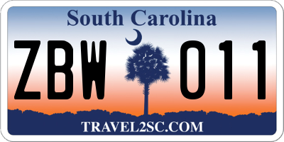 SC license plate ZBW011