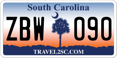 SC license plate ZBW090