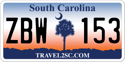 SC license plate ZBW153