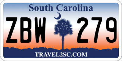 SC license plate ZBW279