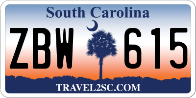 SC license plate ZBW615