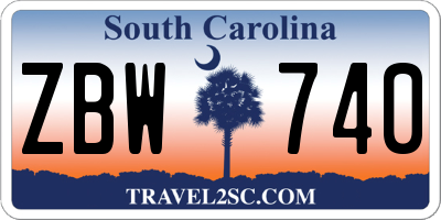 SC license plate ZBW740