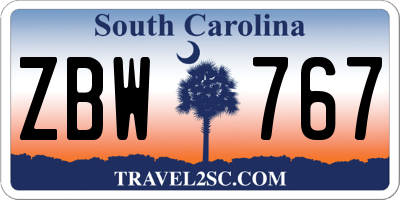 SC license plate ZBW767