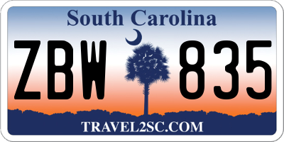 SC license plate ZBW835