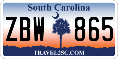 SC license plate ZBW865