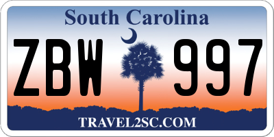 SC license plate ZBW997