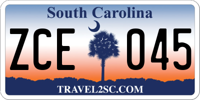 SC license plate ZCE045